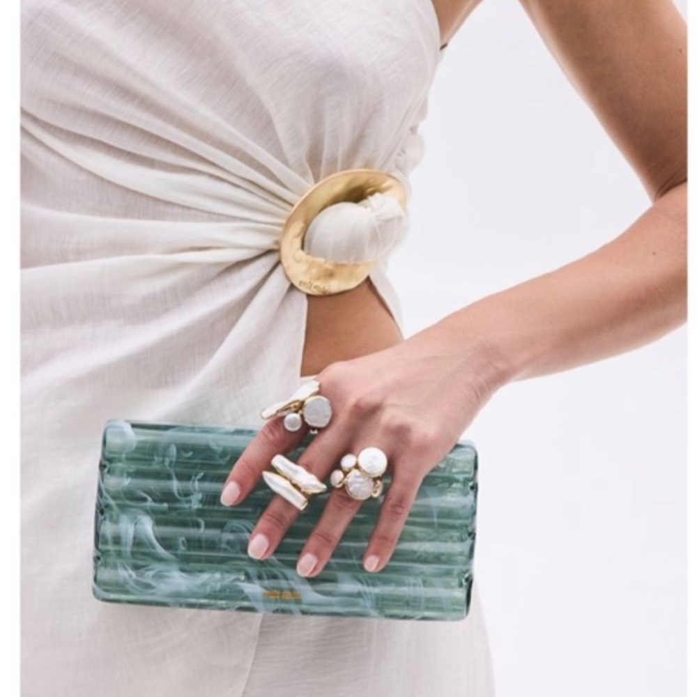 Cult Gaia Enid Box Clutch in Sea Spray/Blass
